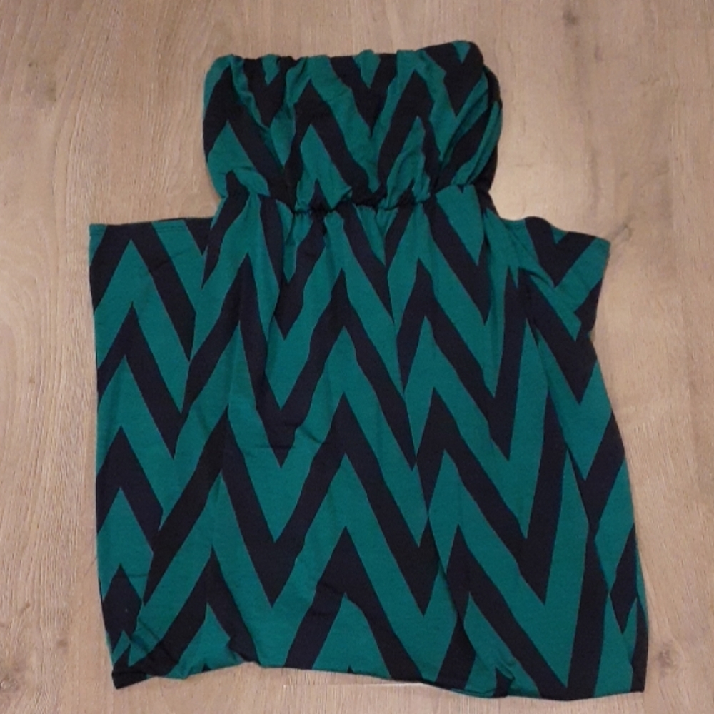 Navy & Teal Stretchy Chevron Strapless Maxi Dress